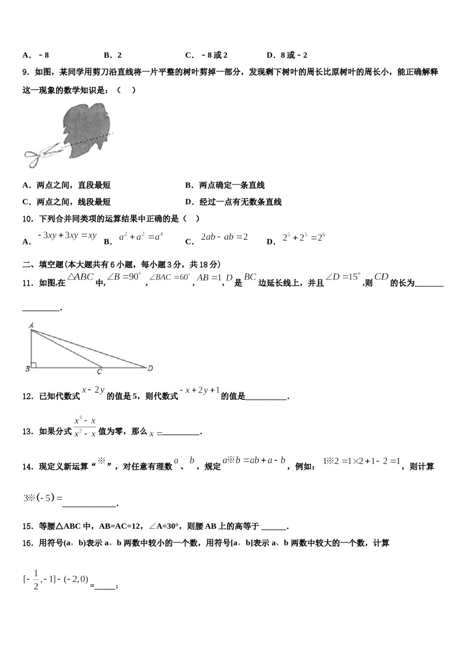 重庆市渝北中学2023年数学七年级第一学期期末达标检测试题含解析.doc_第2页