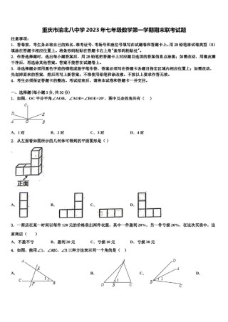 重庆市渝北八中学2023年七年级数学第一学期期末联考试题含解析.doc