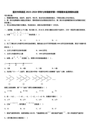 重庆市荣昌区2023-2024学年七年级数学第一学期期末监测模拟试题含解析.doc