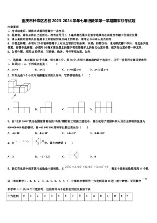 重庆市长寿区名校2023-2024学年七年级数学第一学期期末联考试题含解析.doc