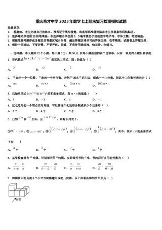 重庆育才中学2023年数学七上期末复习检测模拟试题含解析.doc