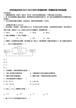 钦州市重点中学2023-2024学年七年级数学第一学期期末复习检测试题含解析.doc