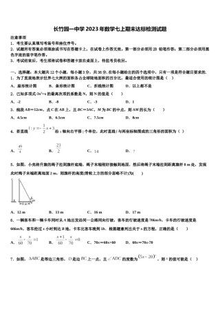 长竹园一中学2023年数学七上期末达标检测试题含解析.doc
