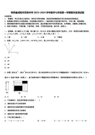 陕西省咸阳市实验中学2023-2024学年数学七年级第一学期期末监测试题含解析.doc