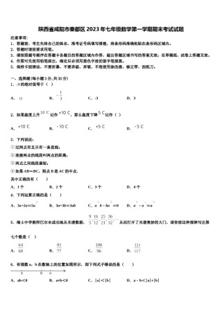 陕西省咸阳市秦都区2023年七年级数学第一学期期末考试试题含解析.doc