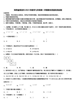 陕西省商洛市2023年数学七年级第一学期期末质量检测试题含解析.doc