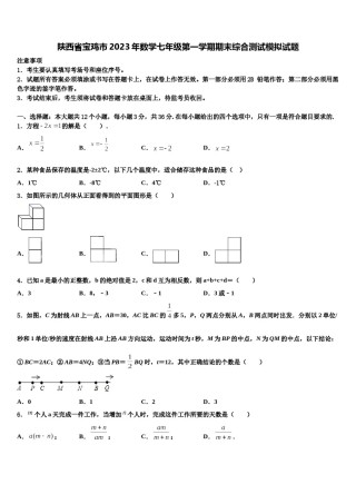 陕西省宝鸡市2023年数学七年级第一学期期末综合测试模拟试题含解析.doc