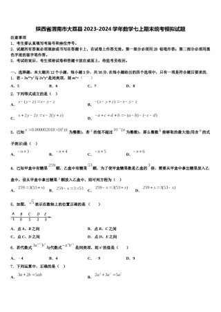 陕西省渭南市大荔县2023-2024学年数学七上期末统考模拟试题含解析.doc