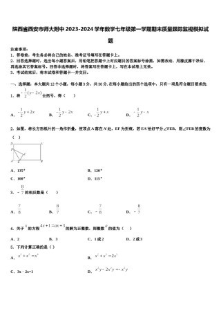 陕西省西安市师大附中2023-2024学年数学七年级第一学期期末质量跟踪监视模拟试题含解析.doc