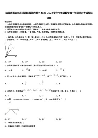 陕西省西安市雁塔区陕西师大附中2023-2024学年七年级数学第一学期期末考试模拟试题含解析.doc