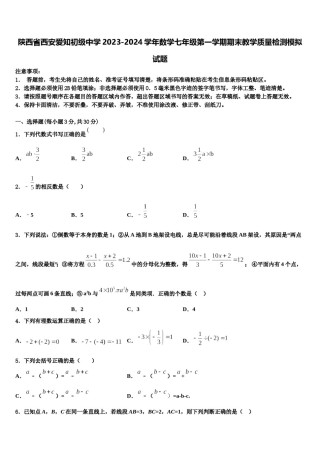 陕西省西安爱知初级中学2023-2024学年数学七年级第一学期期末教学质量检测模拟试题含解析.doc