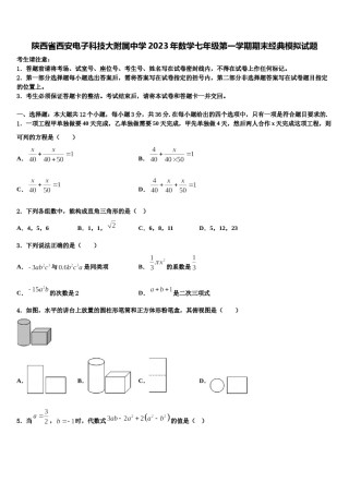 陕西省西安电子科技大附属中学2023年数学七年级第一学期期末经典模拟试题含解析.doc