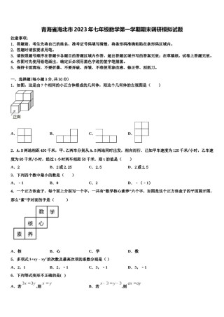 青海省海北市2023年七年级数学第一学期期末调研模拟试题含解析.doc
