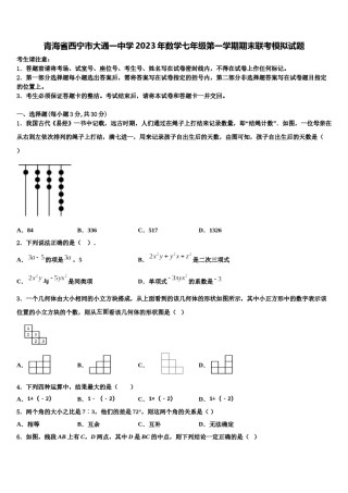 青海省西宁市大通一中学2023年数学七年级第一学期期末联考模拟试题含解析.doc
