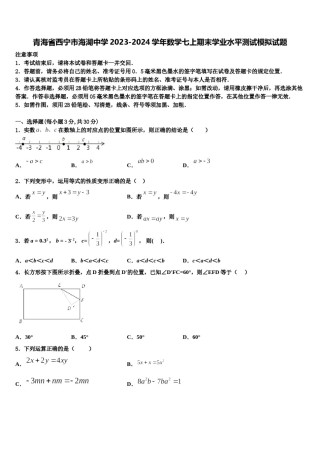 青海省西宁市海湖中学2023-2024学年数学七上期末学业水平测试模拟试题含解析.doc