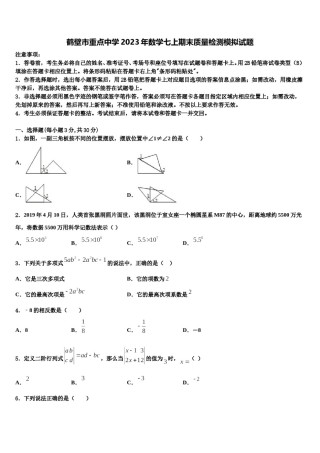 鹤壁市重点中学2023年数学七上期末质量检测模拟试题含解析.doc