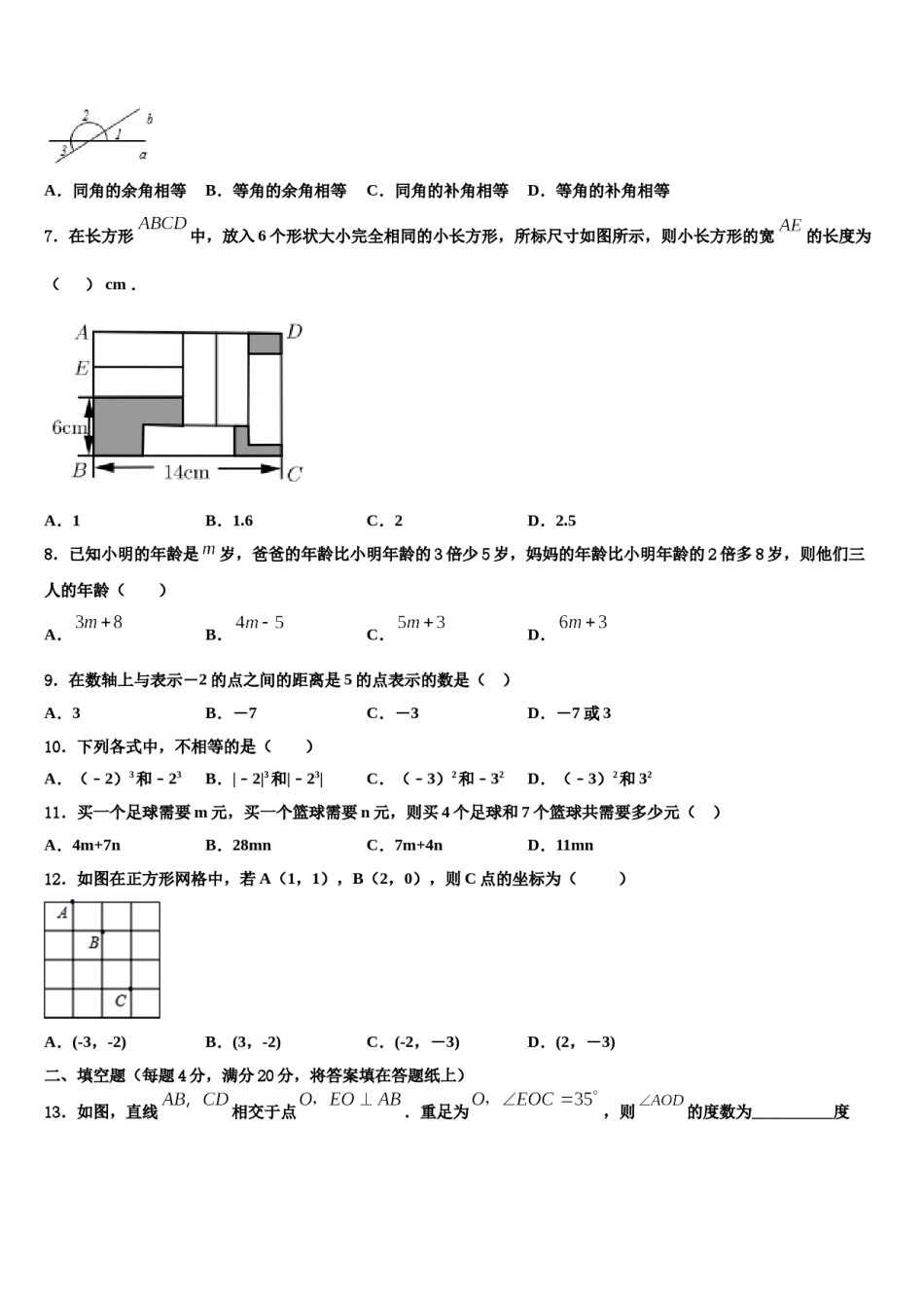 鹤岗市重点中学2023年七年级数学第一学期期末监测模拟试题含解析.doc_第2页