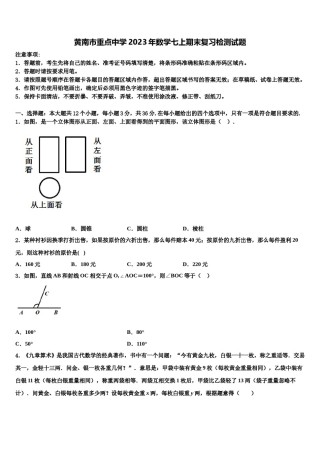 黄南市重点中学2023年数学七上期末复习检测试题含解析.doc