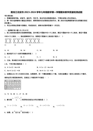 黑龙江北安市2023-2024学年七年级数学第一学期期末教学质量检测试题含解析.doc