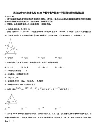 黑龙江省佳木斯市名校2023年数学七年级第一学期期末达标测试试题含解析.doc