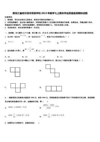 黑龙江省哈尔滨市实验学校2023年数学七上期末学业质量监测模拟试题含解析.doc