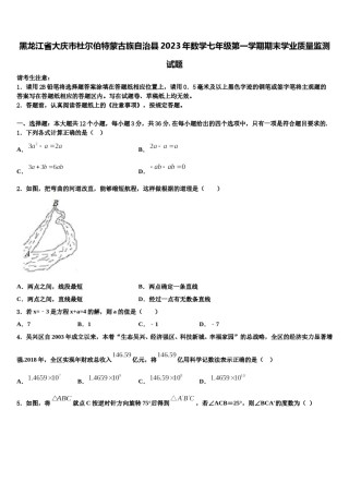 黑龙江省大庆市杜尔伯特蒙古族自治县2023年数学七年级第一学期期末学业质量监测试题含解析.doc