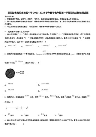 黑龙江省海伦市第四中学2023-2024学年数学七年级第一学期期末达标检测试题含解析.doc