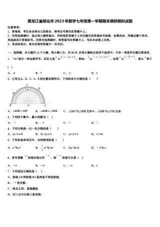 黑龙江省绥化市2023年数学七年级第一学期期末调研模拟试题含解析.doc