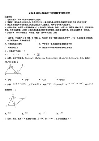 2023-2024学年上海市延安实验初级中学七年级数学第二学期期末考试模拟试题含解析.doc