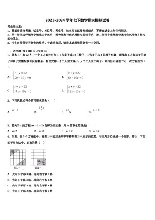 2023-2024学年上海市普陀区七年级数学第二学期期末综合测试模拟试题含解析.doc