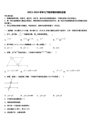 2023-2024学年上海市金山区七年级数学第二学期期末考试模拟试题含解析.doc
