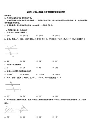 2023-2024学年上海市长宁区西延安中学数学七下期末经典试题含解析.doc
