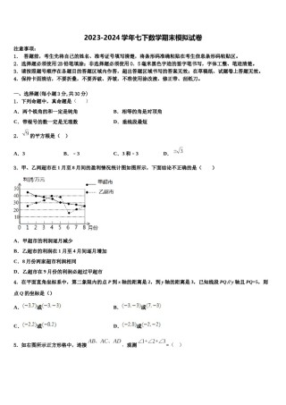 2023-2024学年上海市黄浦区七下数学期末联考模拟试题含解析.doc