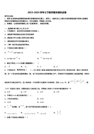 2023-2024学年东营市重点中学七年级数学第二学期期末复习检测模拟试题含解析.doc