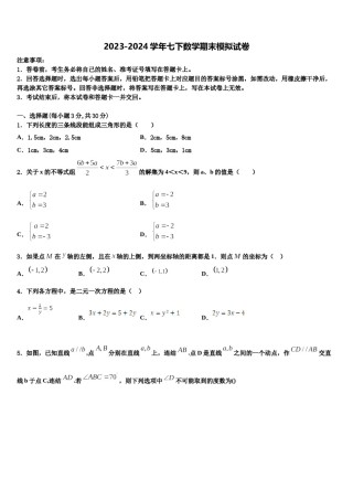 2023-2024学年云南省数学七下期末达标检测模拟试题含解析.doc