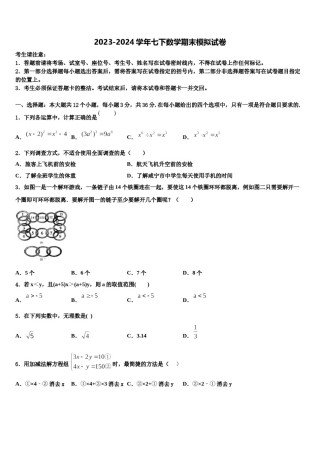 2023-2024学年云南省昆明市4月份七年级数学第二学期期末达标检测试题含解析.doc