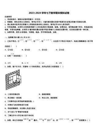 2023-2024学年内蒙古巴彦淖尔市杭锦全旗七下数学期末监测模拟试题含解析.doc