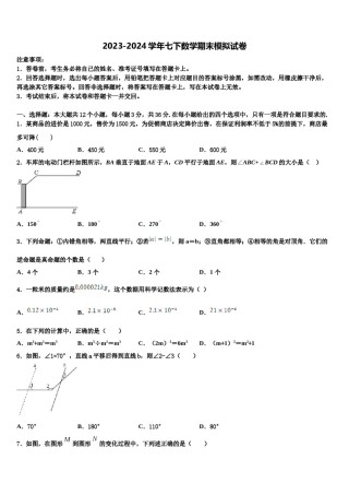 2023-2024学年内蒙古自治区呼和浩特市赛罕区七年级数学第二学期期末考试试题含解析.doc