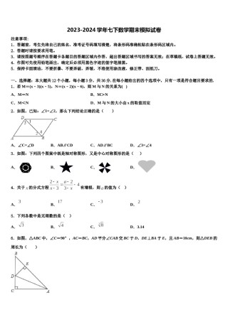 2023-2024学年内蒙古鄂尔多斯附属学校七下数学期末质量跟踪监视模拟试题含解析.doc
