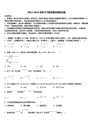 2023-2024学年北京市一零一中学七年级数学第二学期期末联考模拟试题含解析.doc