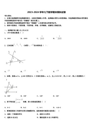 2023-2024学年北京市人民大附属中学七年级数学第二学期期末复习检测模拟试题含解析.doc