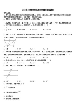 2023-2024学年北京市延庆区第二区七年级数学第二学期期末联考试题含解析.doc