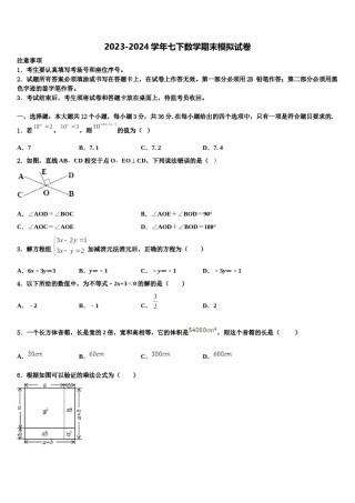 2023-2024学年合肥市瑶海区七年级数学第二学期期末复习检测模拟试题含解析.doc