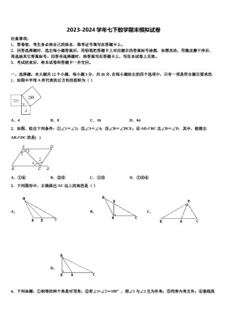 2023-2024学年吉林省前郭尔罗斯蒙古族自治县数学七下期末学业水平测试模拟试题含解析.doc