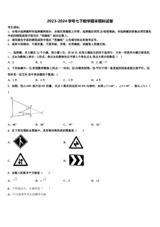 2023-2024学年吉林省四平市七年级数学第二学期期末学业水平测试试题含解析.doc