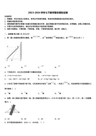 2023-2024学年吉林省白山市七年级数学第二学期期末检测模拟试题含解析.doc