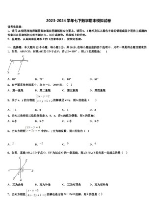2023-2024学年吉林省白山长白县联考七年级数学第二学期期末经典模拟试题含解析.doc