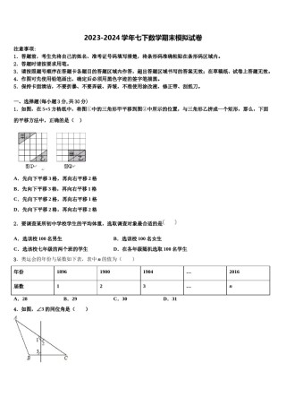 2023-2024学年四川省内江市资中学县七年级数学第二学期期末统考模拟试题含解析.doc