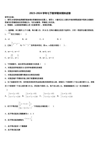 2023-2024学年四川省内江市隆昌市隆昌市第三中学数学七下期末预测试题含解析.doc