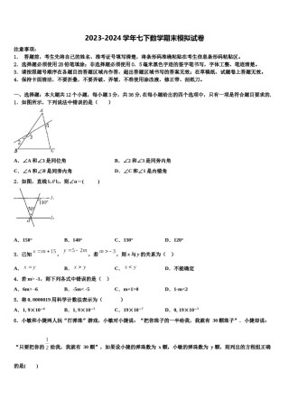 2023-2024学年四川省广安市广安友谊中学七年级数学第二学期期末监测试题含解析.doc
